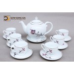 Bộ ấm trà quà tặng, dáng camellia chỉ vàng kim vẽ hoa.